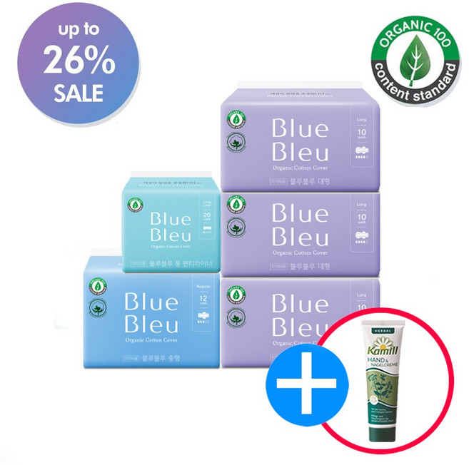 블루블루 유기농 생리대 대형3팩 중형1팩 라이너1팩(사은품증정), 5개, 1개입