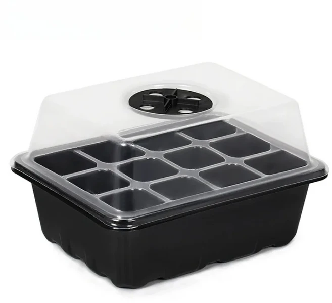 플라스틱 식물 화분 재배 상자 수경 시스템 실내 원예 파종 트레이 도구 12 홀 모종, 01 black