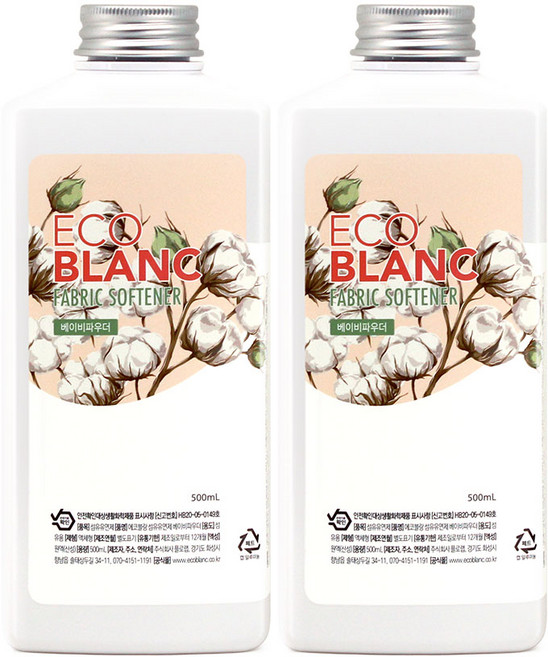 에코블랑 퍼퓸 섬유유연제 베이비파우더향, 2개, 500ml