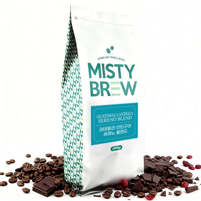 미스티브루 과테말라 안티구아 세레노 블렌드 원두, 홀빈(분쇄안함), 500g, 1개