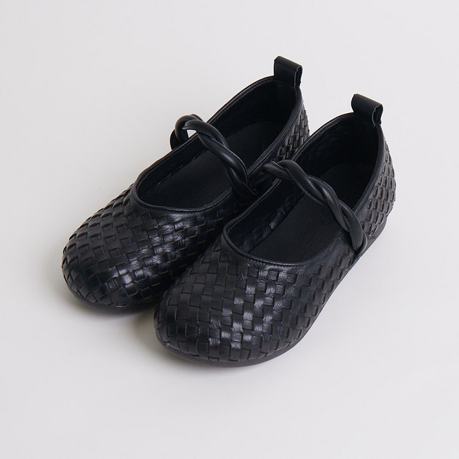 슈리오 여성 소가죽 격자 메리제인 플랫슈즈 4cm