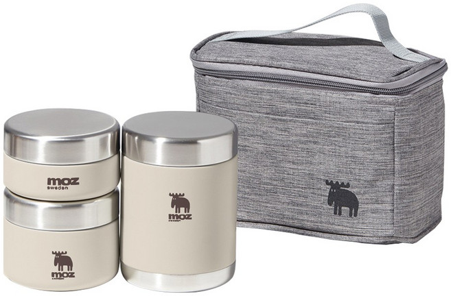 MOZ 스웨덴 포스코 316 올스텐 보온도시락 3종 도시락가방 수저 세트, 오트밀베이지, 1세트