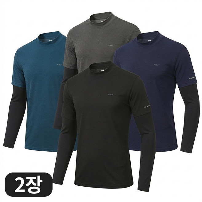 BFL 남성 냉감 반목 쿨티 프리미엄 토시 일체형 티셔츠 스포츠 골프웨어 등산 작업복 2장세트