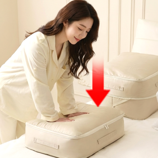 3세대 프리미엄 특대형 압축 파우치 옷정리 이불 수납 정리함 대용량 리빙박스, 2개, 라이트 베이지
