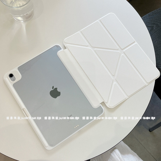 二代變形皮套 亞克力背板 附筆槽 適用 iPad Air 7 6 5 4 10.2 Pro 11 Mini6 保護殼, LTYB-白底純色-白色,Air6/7 11吋(M2/M3), 1個