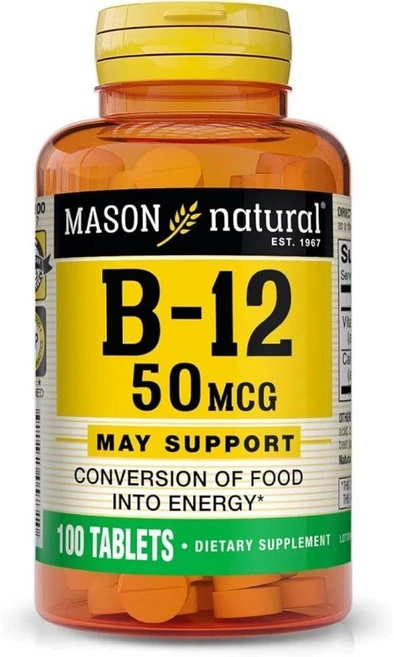 MASON NATURAL 메이슨 내추럴 비타민 B12 50mcg+칼슘 100타블렛 2개, 알약/캡슐, 1개, 100정 - 쿠팡