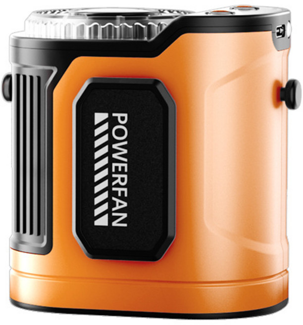 루베라 허리선풍기 무선 휴대용 LED조명 내장 대풍량 허리착용 목걸이형 2in1 야외 작업용 쿨링팬, 오렌지, Y18