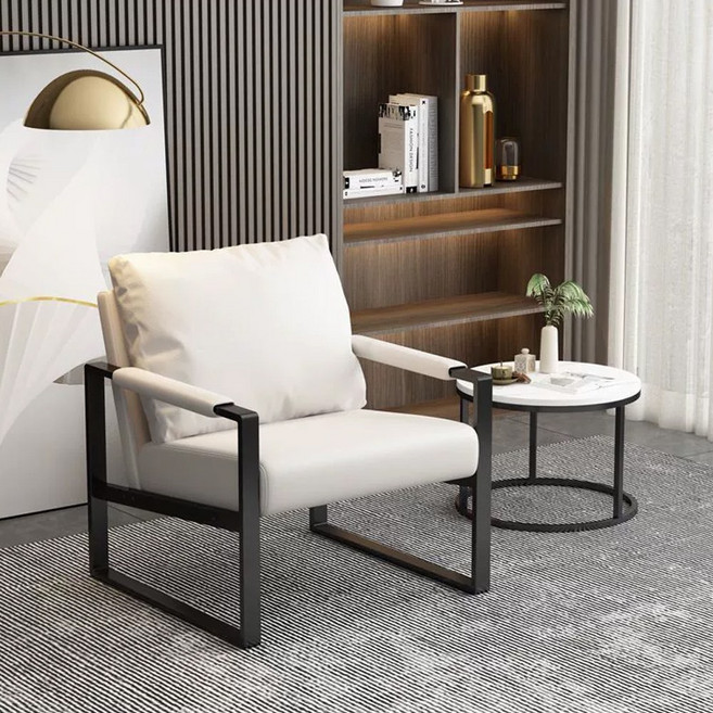 하루꿈 쇼파 의자 감성 거실 사무실 비즈니스 소파 가죽 소파형 편한 의자 체어, 아이보리, 1개