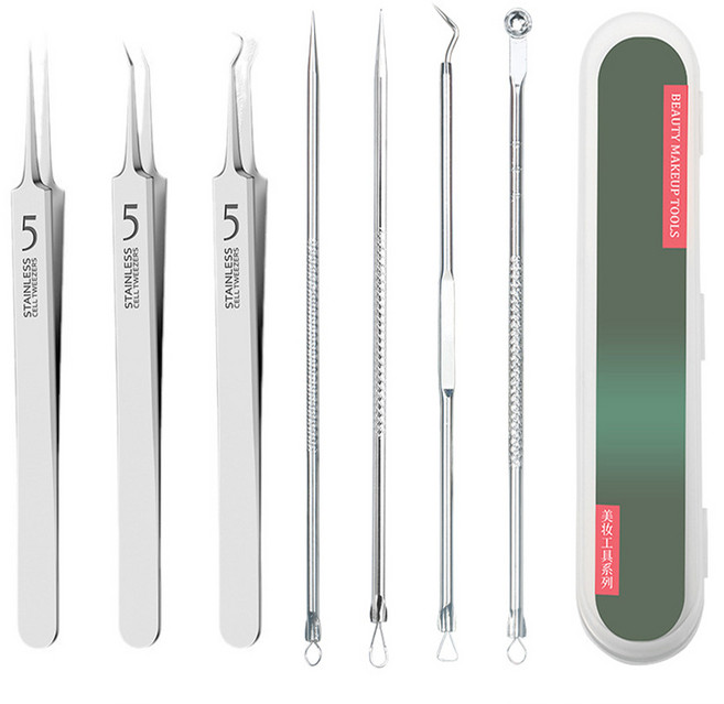 에코벨 여드름 제거기 압출 거치대 7종세트/핀셋 피지 쥐젓, 여드름 제거기 압출 거치대 7종세트