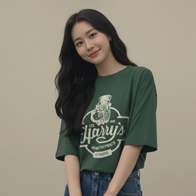 데일로엔 여성 여름 캐주얼 오버핏 강아지 로고 반팔 티셔츠