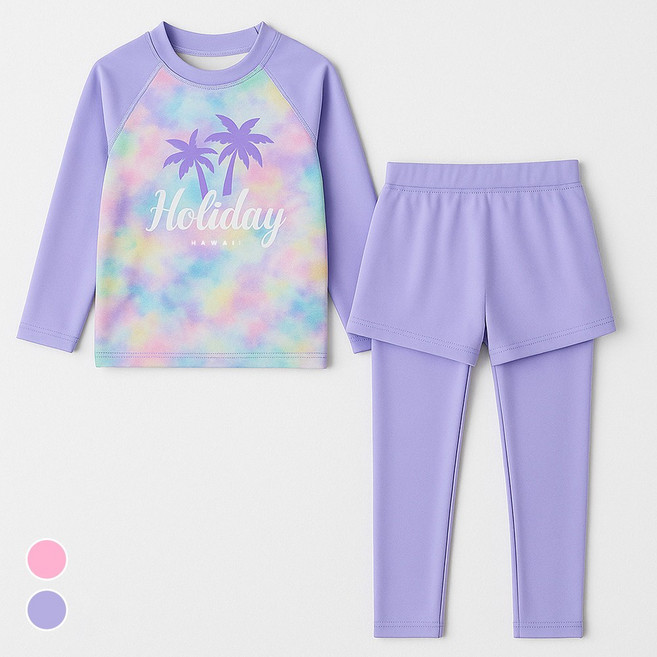 오르웨인 여아용 래쉬가드 세트 아동 어린이 수영복 키즈 긴팔 워터레깅스 썸머펀