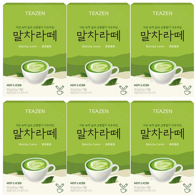 티젠 말차라떼 분말스틱, 14.5g, 7개입, 6개