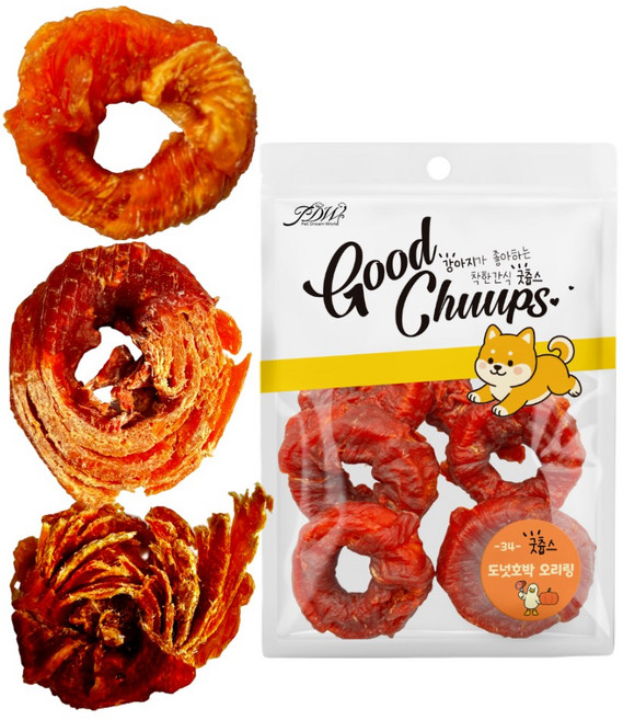굿츕스 34 도넛링 강아지간식 프리미엄 육포 오래먹는 트위스트 개껌 천연 건조간식 강아지보양식, 1개, 180g, 호박 오리