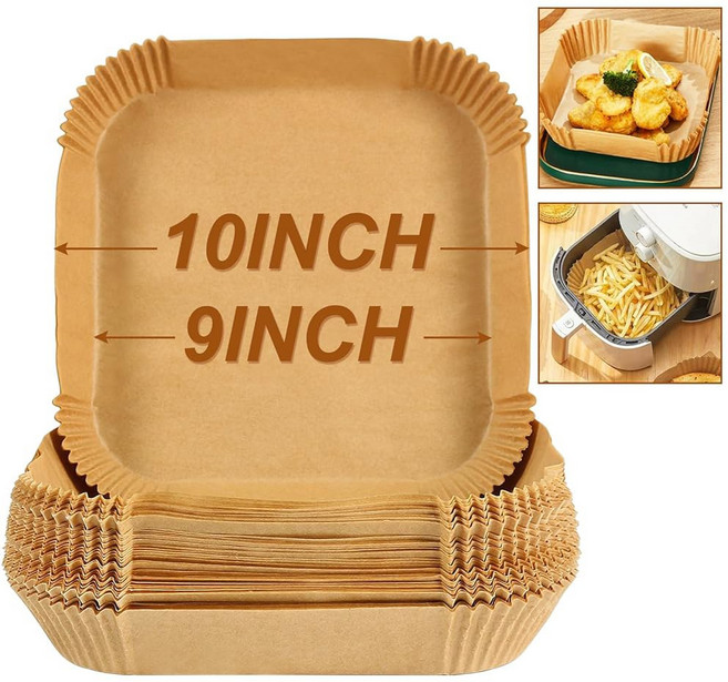 BYKINTER 300PCS 일회용 에어프라이어 종이 라이너 닌자 AF141 5 QT 프로 AF181 6.5QT 코소리 셰프맨 6 및 기타 5~8QT 에어프라이어 8인치 사각, Square-10in (7 to 10+QT)