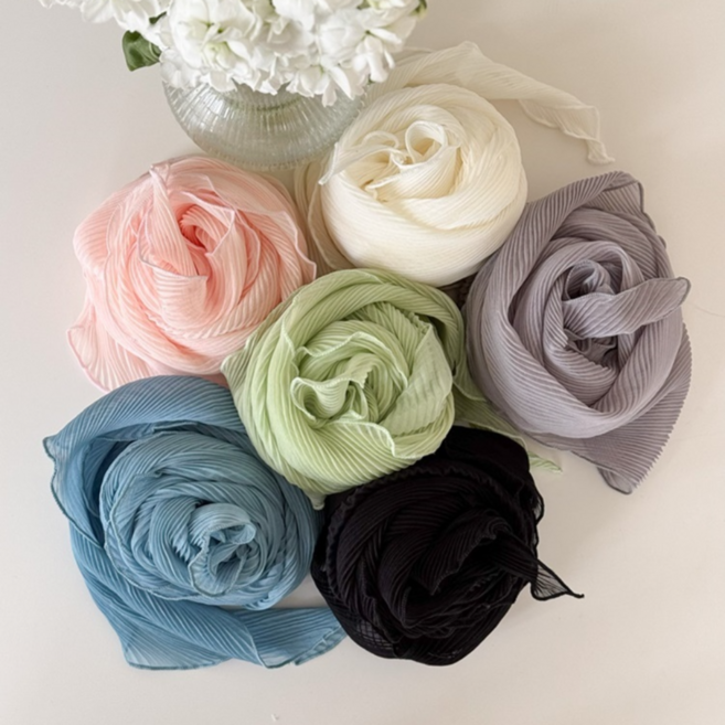 시원한 인견 주름 플리츠 롱 스카프 중년 여성 코디 엄마 선물