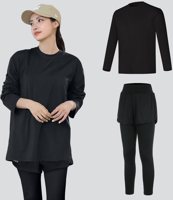 여성 루즈핏 긴팔 래쉬가드 세트 반바지 레깅스 수영복 체형커버 물놀이 비치웨어