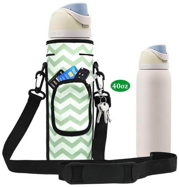 NUENSS-ROR Owala FreeSip 단열 스테인리스 스틸 물병 473.2ml16온스 680.4g24온스 946.4ml32온스 1.18L40온스 파우치 홀더 조절 가능, 화이트 그린
