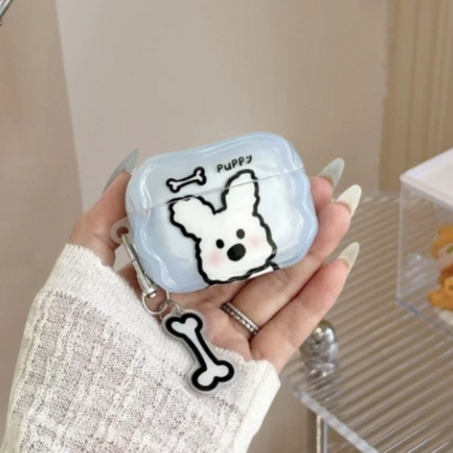 흥해 에어팟 프로3 동물 케이스, 1개, 투명, 블루 강아지