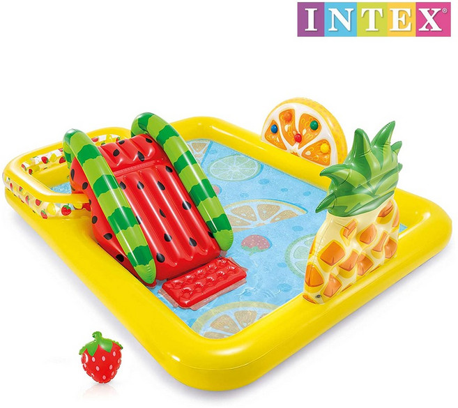 미끄럼틀 키즈 풀장 INTEX 57158 파인애플 풀장 대형 베란다 분수풀장 어린이 간이 미니 수영장, 57158풀장, 펌프 X