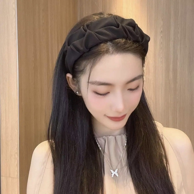 韓系高顱頂髮箍 氣質百搭褶皺寬邊髮箍 復古頭飾