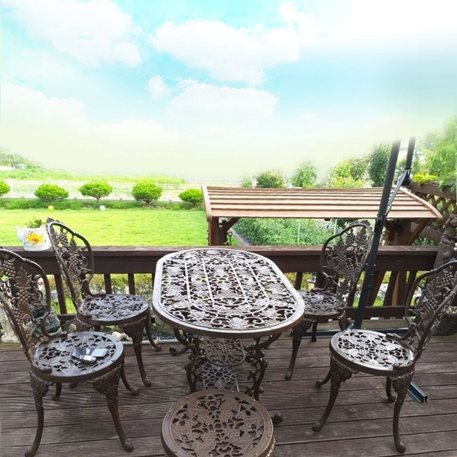 럭셔리 고급 타원형 주물 테이블 의자 세트B /야외테이블/카페테이블/펜션테이블/정원테이블, 브라운