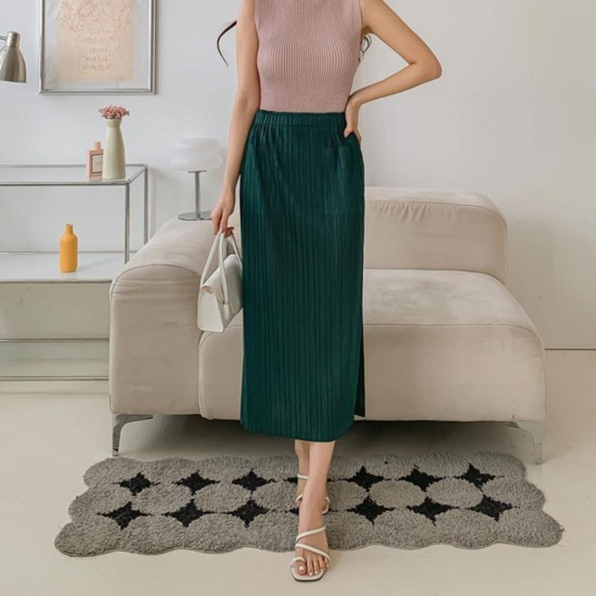 옆트임 주름원단 밴딩 일자 h라인 미시룩 롱스커트