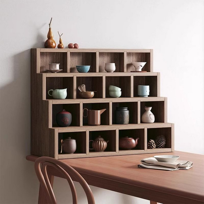 컵 진열 장식장 카페 찻장 인테리어 수납장 그릇장, 1. 원목 소형 16칸 51X18X36CM