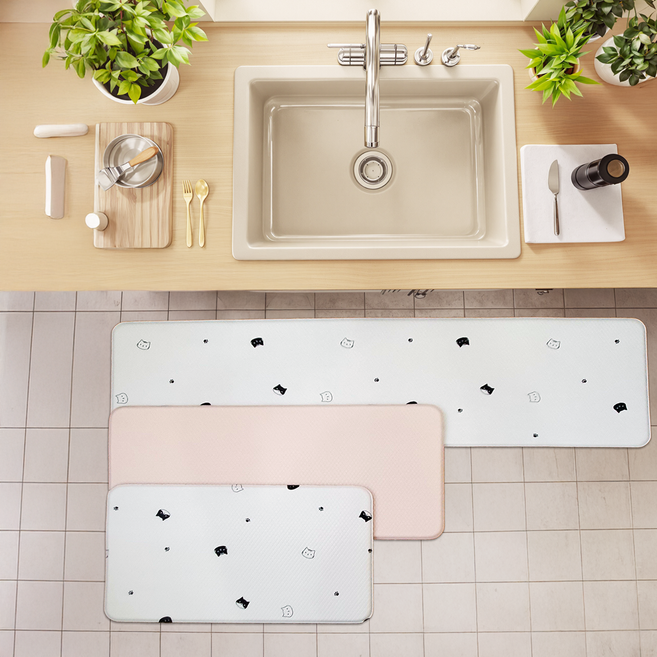 푹신한 모던 디자인 주방 욕실 화장실 싱크대 양면 매트 깔판, 01.핑크야옹이