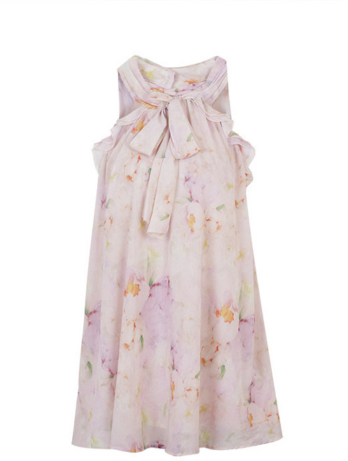 【純欲碎花】掛脖連衣裙 雪紡連衣裙 碎花裙 吊帶裙 掛脖上衣 無袖短裙 芍藥印花 修身顯瘦 度假約會穿搭