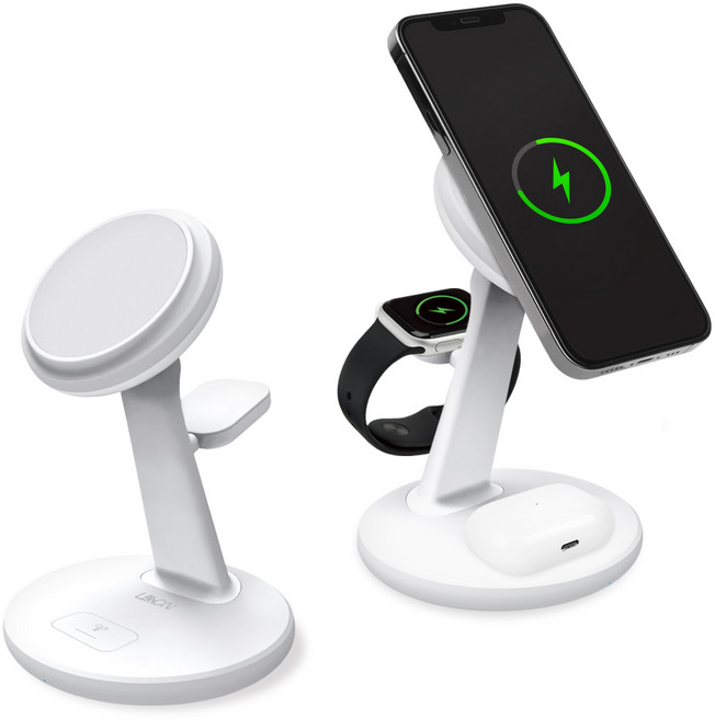 맥세이프 3in1 고속 무선충전기 아이폰 갤럭시 애플워치 에어팟 호환 멀티충전기, 화이트, 1개