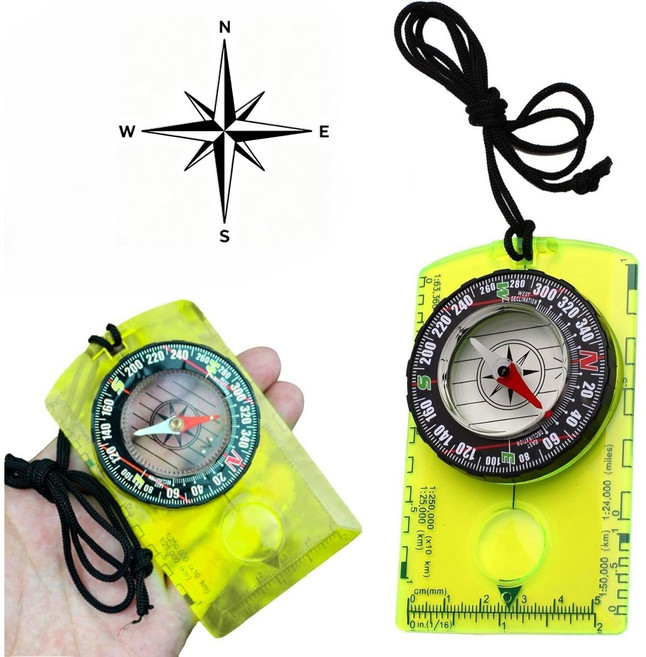 HahnRay고급나침반 어린이나침반 등산용 나침반 방수 반투명 야광색 1개