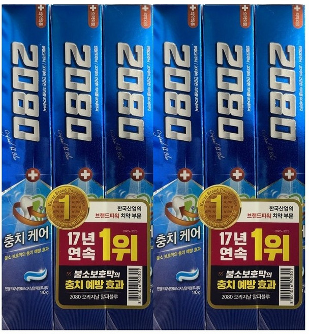 2080 블루 충치케어140g, 140g, 6개