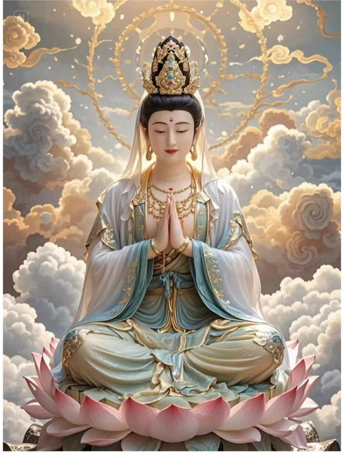 민이아트 DIY 보석십자수 관세음보살 C타입 평안 부귀 불교 원형비즈 전체수 1세트, 60*80cm