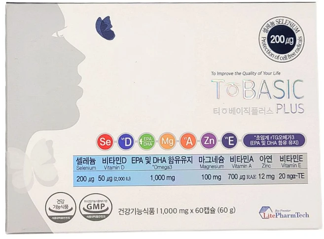 [라이트팜텍 정품] 티베이직플러스 셀레늄 비타민D.A.E 마그네슘 아연 초임계rTG오메가3 함유, 2개, 60정 - 쿠팡