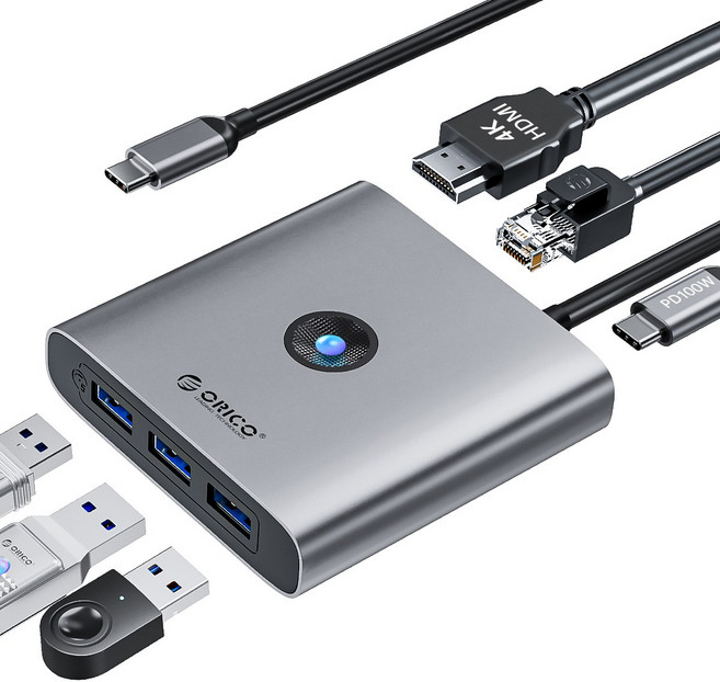 오리코 C타입 USB 3.0 HDMI 4K 기가비트 이더넷 멀티포트 허브 FAX3, FAX3-6P25R, 1개