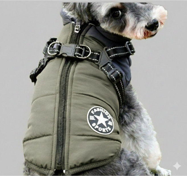 펫꾸러기 강아지 하네스 일체형 방한패딩, 1개, 올리브카키