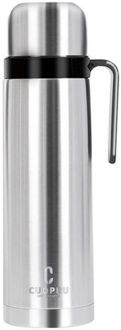 CUOPRU Mate 단열 병 1000ml 스테인리스 스틸 진공 와이드 마우스 냉수 및 뜨거운 음료용 - 최대 12-24시간 동안 액체 보관 (실버 색상), CUOPRU Mate 단열 병, 1000ml 스테인리스