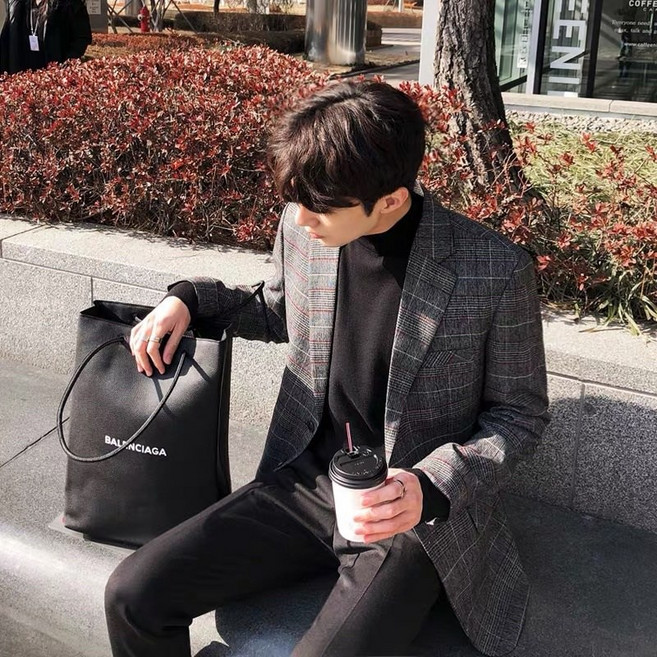 Gshop 男士單西格子西裝外套 韓版休閒帥氣小西服
