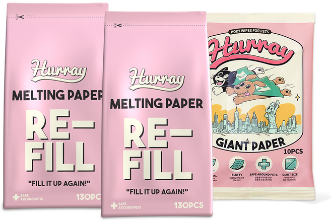 허레이 멜팅페이퍼 반려동물 물티슈 130매 본품&리필 세트 + 자이언트페이퍼 바디티슈, 130매 리필2개 + 자이언트페이퍼1팩, 1세트