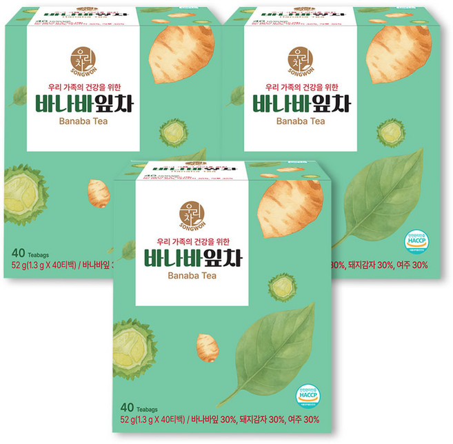 우리차 바나바잎차 40Tx3개, 1.3g, 3개, 40개입