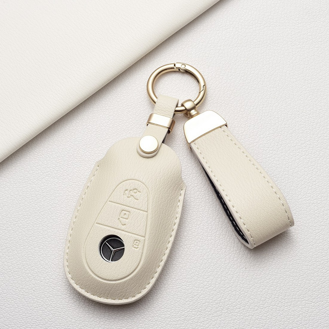 벤츠 전용 키 커버 천연 느낌의 부드러운 촉감 빈티지한 텍스처와 고급스러운 질감 (C클래스 E클래스 S클래스 AMG 등 모든 벤츠 차종 호환), 벤츠 C 타입, 순백