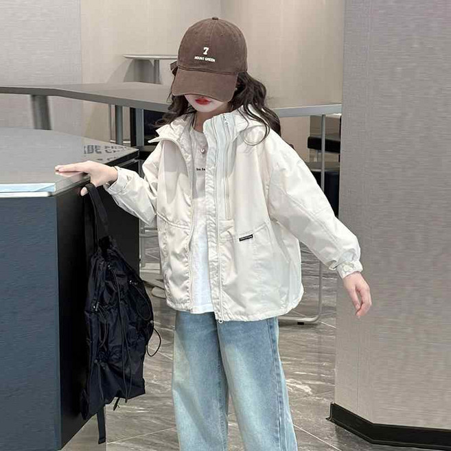 AD0763여아 주니어 초등생 봄 여름 가을 코튼 면혼방 후드 집업 베이직 바람막이 자켓 재킷 잠바 점퍼 블루종 아우터 루즈핏 캐주얼 데일리 아동복