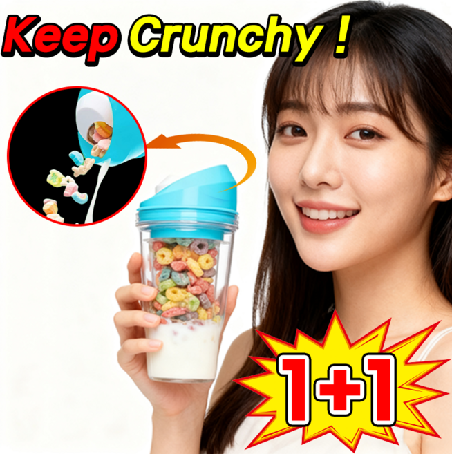 [인기상품] 크런치컵 휴대용 시리얼 크런치 컵 시리얼 우유 텀블러 이동 식사용 플라스틱 시리얼 컵, 2개, 500ml, 블루