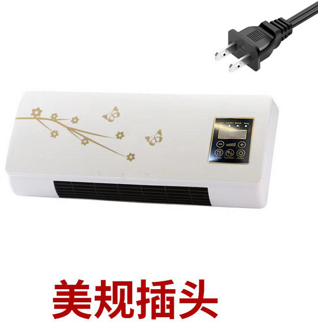 110V 強風壁掛式遙控暖風機 家用移動冷暖兩用取暖器, 冷暖兩用(強風款)110V 金色花紋美規:一台