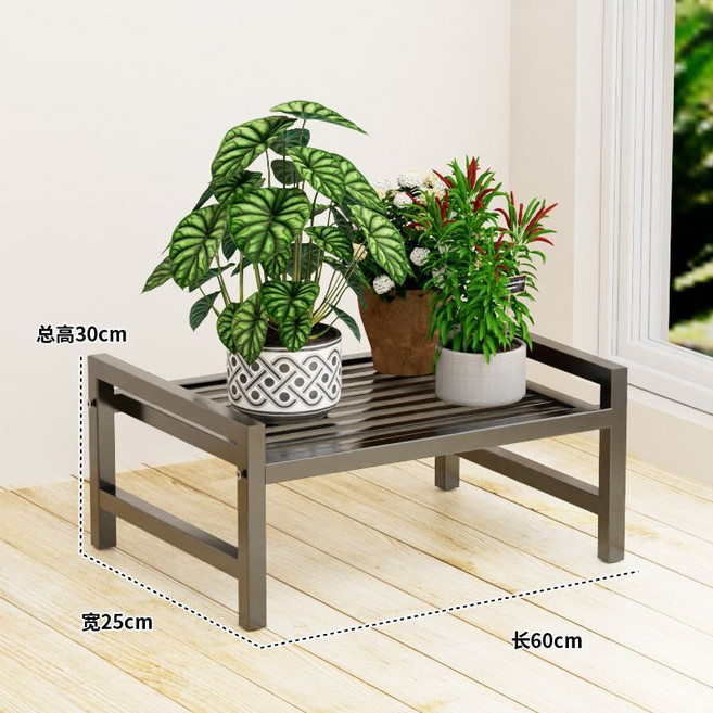 多層移動花架，陽臺客廳置物架，帶輪植物架, 1個, 豪華黑60*25*30（直角單層）帶可移動滑輪