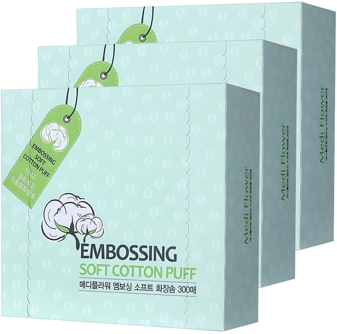 메디플라워 엠보싱 소프트 화장솜, 300개입, 3개 - 쿠팡