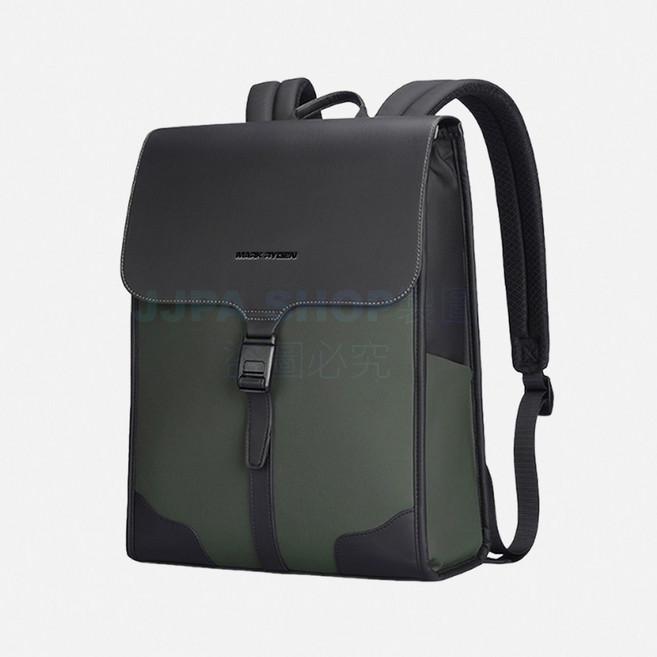 Mark Ryden都會ي 筆電後背包 15.6吋筆電隔層 磁吸扣設計 防潑水面料, 英倫風-墨松綠