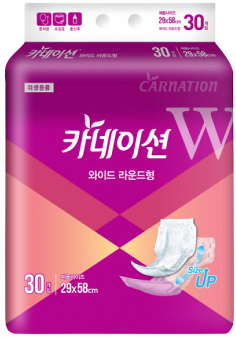 카네이션 성인용기저귀 와이드 라운드형 4팩 (120매) 특대형 속기저귀, 120매입, 4박스