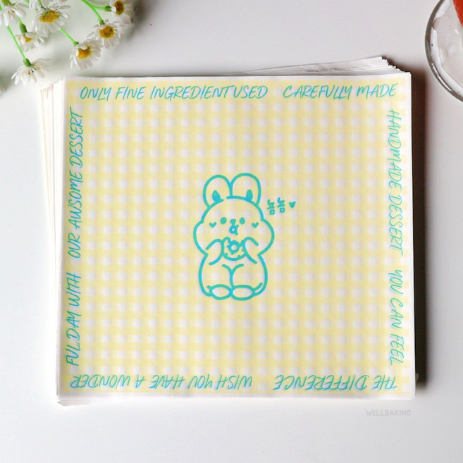 뇸뇸토끼 미니 코팅 유산지 (16.5x18cm) 펄프 도시락 디저트 배달 샌드위치 케이크 제과제빵 식품포장지 왁스페이퍼, 1세트, 500개입