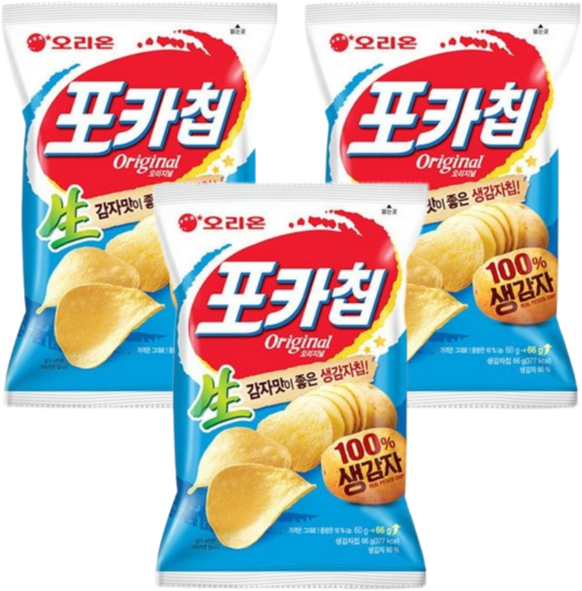 포카칩 오리지널, 3개, 66g